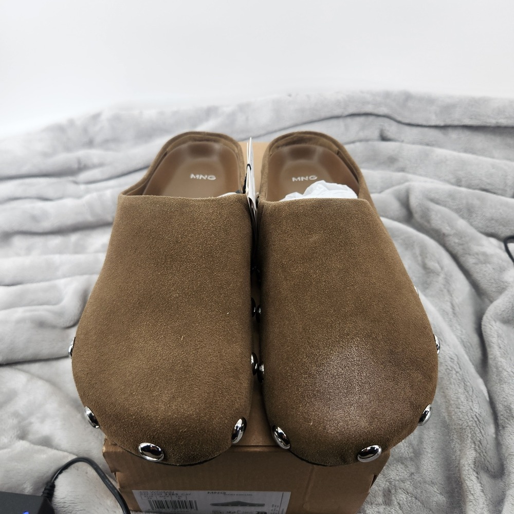 MNG Mango Zapato 620clog Brown Suede Studded Clogs Shoes 39 8.5 NEW